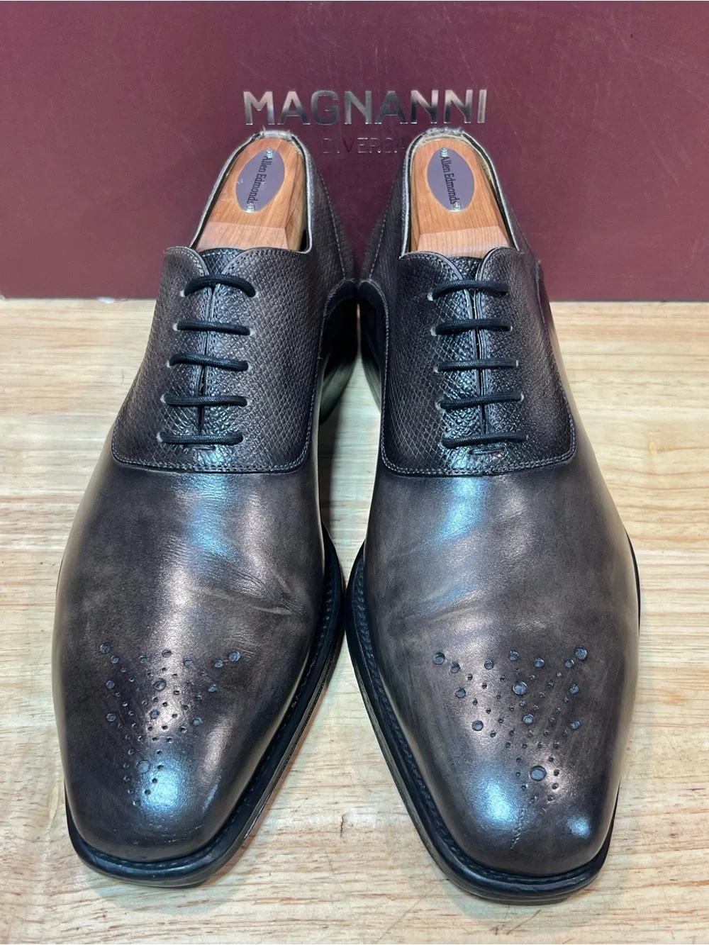 Magnanni Men’s Smoke Gray Medallion Oxfords US Sz 7.5M Made In Spain 🇪🇸